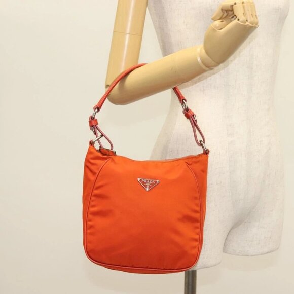 PRADA Shoulder Bag Nylon Orange Silver Auth - Picture 1 of 16